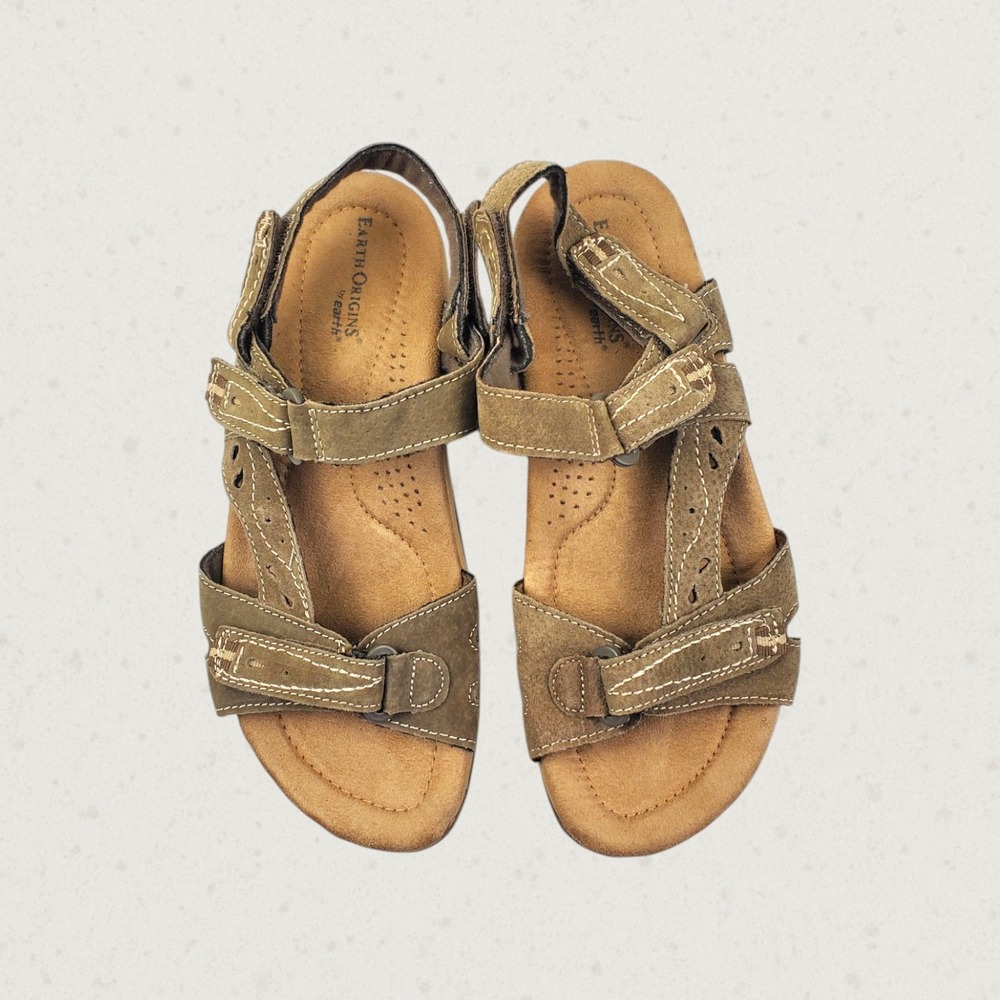 Earth Origins Womens Olive Green Leather Strappy Comfort Sport Sandals Size 8.5 - Picture 2 of 9